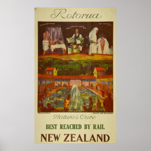 Vintag Rotorua New Zealand Travel Poster