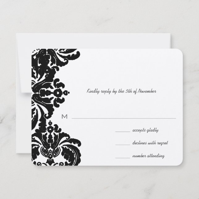 Vintag Royal Black Damask Wedding UAWG RSVP Karte (Rückseite)