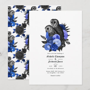 Vintag Royal Blue Owls Gothic Wedding Einladung