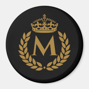 Vintag Royal King Golden Crown Name Initial Black Magnet