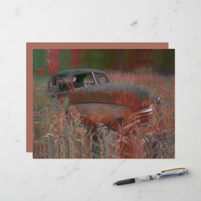 Vintag Rustikal Braun Rosa Auto Alte Kunst (Vorderseite/Rückseite Beispiel)