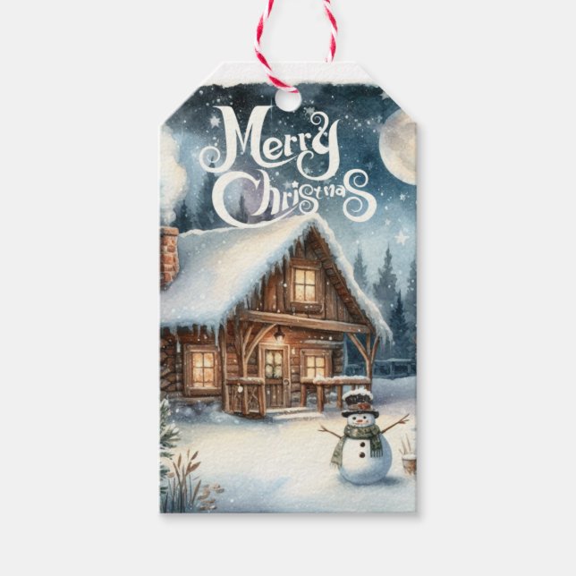 Vintag/rustikal/Schneemann/Weihnachten Geschenkanhänger (Vorderseite)