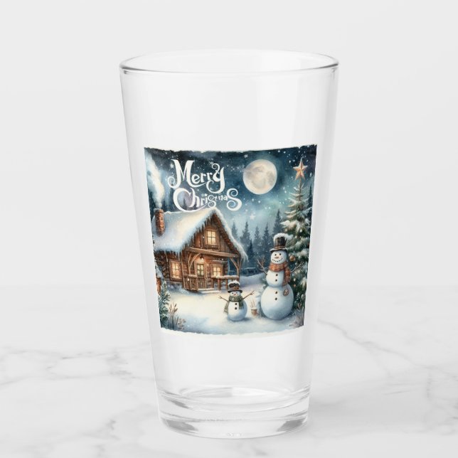 Vintag/rustikal/Schneemann/Weihnachten Glas (Vorderseite)