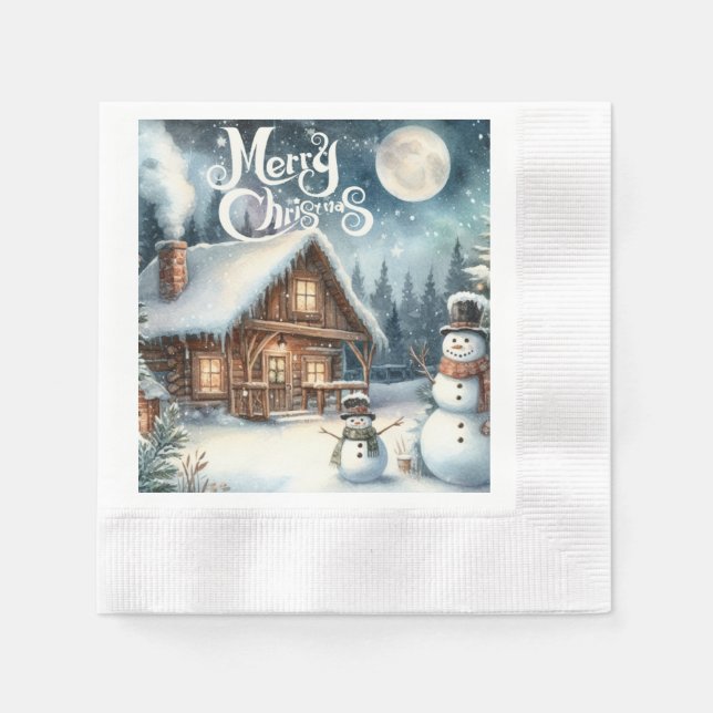 Vintag/rustikal/Schneemann/Weihnachten Serviette (Vorderseite)