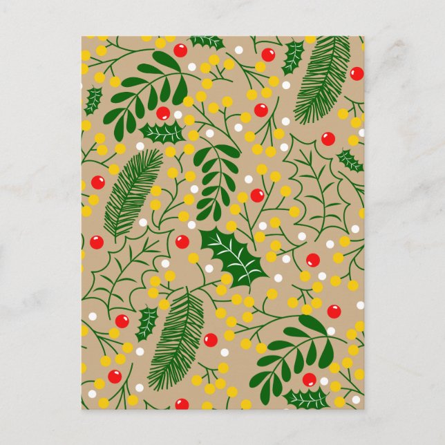 Vintag Rustikale Grüne Heilige Berry Weihnachten Ankündigungspostkarte (Vorderseite)