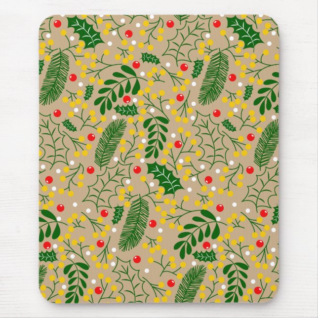 Vintag Rustikale Grüne Heilige Berry Weihnachten Mousepad (Vorne)