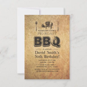 Vintag Rusty Grunge Pig Roast GRILLEN Geburtstagsp Einladung