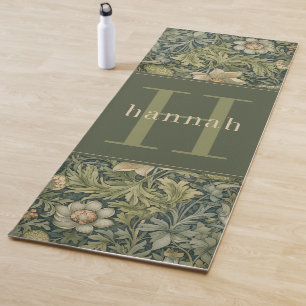 Vintag Sage Floral William Morris Monogram Yogamatte
