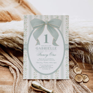 Vintag Sage Green Bow Extravagant 1. Geburtstag Einladung