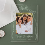 Vintag Sage Green Bow Frohe Weihnachts-Foto Acryleinladungen<br><div class="desc">Feiern Sie die Weihnachtszeit mit dieser Weihnachtskarte aus Acryl, mit dem Foto Ihrer Familie wunderbar gerahmt von einem festlich grünen Bogen und Band auf mattiertem oder transparentem Acrylgrund. Der elegante "Fröhliche Weihnachten"-Gruß ist in einer charmanten Weise grün handschriftlich geschrieben, die eine persönliche Touch zu Ihren Urlaubssgrüße. Passen Sie diese Karte...</div>