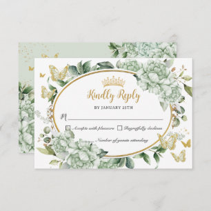 Vintag Sage Green Floral Butterfliegen Quinceañera RSVP Karte
