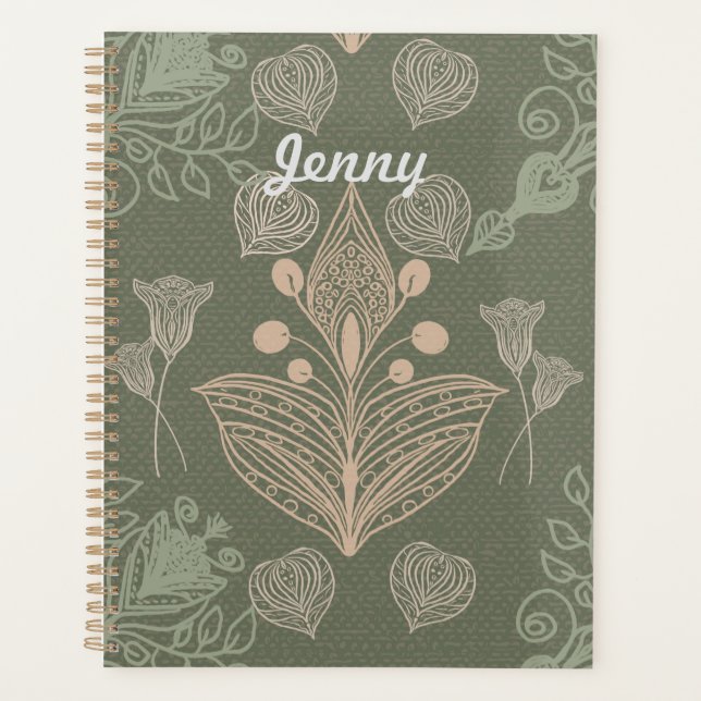Vintag Sage Green Floral Personalisiertes Notebook Planer (Vorderseite)