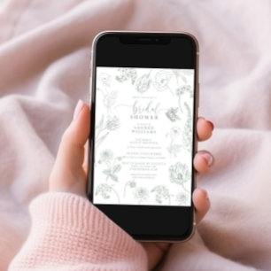 Vintag Sage Green Floral Script Brautparty Einladung