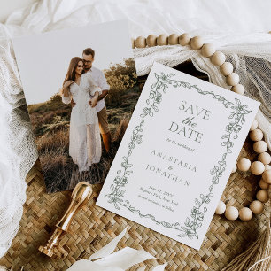 Vintag Sage Green Viktorianisch Foto Hochzeit Save The Date