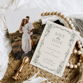 Vintag Sage Green Viktorianisch Foto Hochzeit Save The Date
