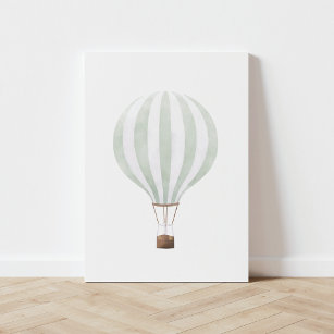Vintag Sage Green Wassercolor Heißluftballon Künstlicher Leinwanddruck