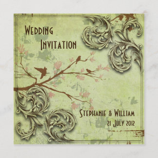 Vintag Sage Love Birds Hochzeitseinladung Einladung