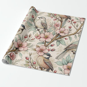 Vintag Sakura Cherry Blossom & Bird Ästhetik 2 Geschenkpapier