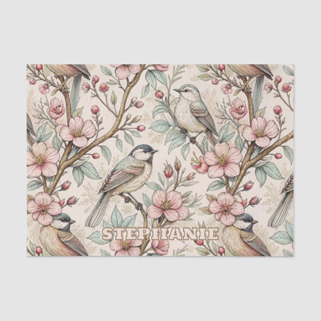 Vintag Sakura Cherry Blossom & Bird Ästhetik 2 Seidenpapier (Vorderseite)