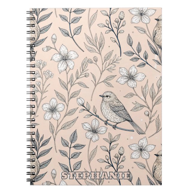 Vintag Sakura Cherry Blossom & Bird Ästhetik 3 Notizblock (Vorderseite)