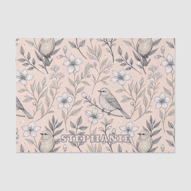 Vintag Sakura Cherry Blossom & Bird Ästhetik 3 Seidenpapier (Vorderseite)