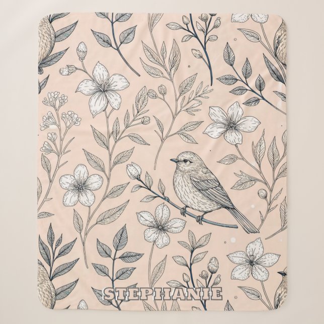 Vintag Sakura Cherry Blossom & Bird Ästhetik 3 Sherpadecke (Vorderseite)