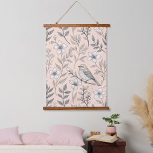 Vintag Sakura Cherry Blossom & Bird Ästhetik 3 Wandteppich Mit Holzrahmen