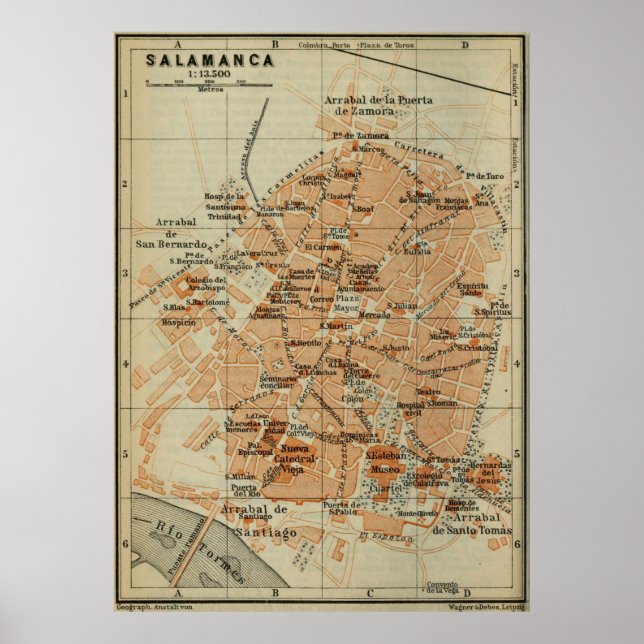 Vintag Salamanca Spain Map (1913) Poster (Vorne)