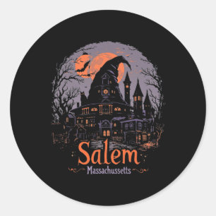 Vintag Salem Machusetts Halloween Skyline Citysca Runder Aufkleber