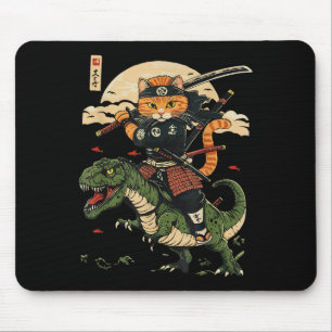 Vintag Samurai Cat Dinosaur Japanisch Kunst Grafik Mousepad