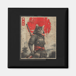 Vintag Samurai Cat Japanisch Grafische T-Shirts Me Magnet