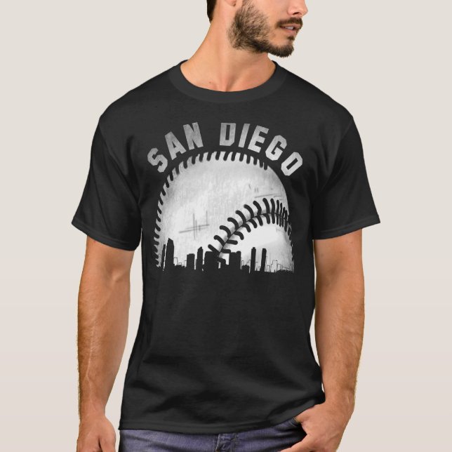 Vintag San Diego Skyline City Baseball T-Shirt (Vorderseite)