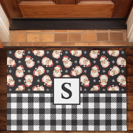 Vintag Santa Black Gingham Mit Monogramm Weihnacht Fußmatte