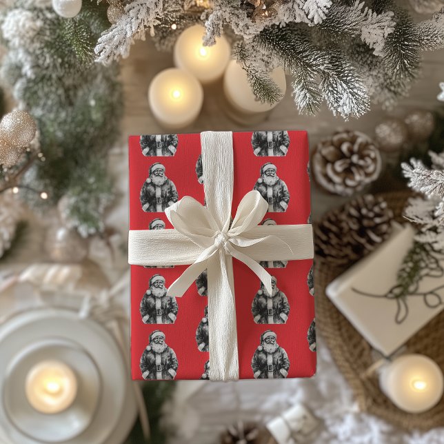 Vintag Santa Claus Bright Red Geschenkpapier (Von Creator hochgeladen)