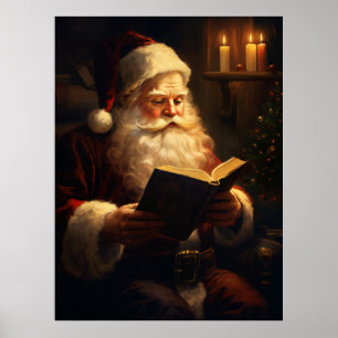 Vintag Santa Claus Reading Poster