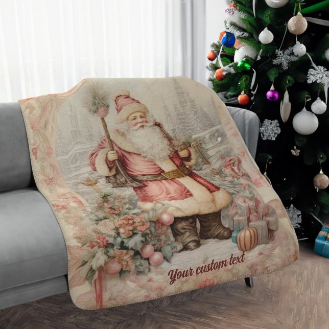 Vintag Santa Elegance Sherpadecke (Nostalgia Santa Claus Vintage Home decor with personalization, Throw Blanket for Couch)