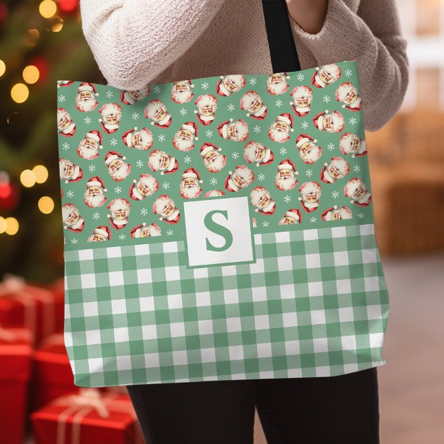 Vintag Santa Green Gingham Mit Monogramm Weihnacht (Von Creator hochgeladen)