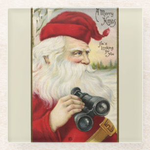 Vintag Santa Holding Binoculars Glasuntersetzer