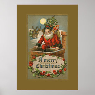 Vintag Santa in Chimney Poster
