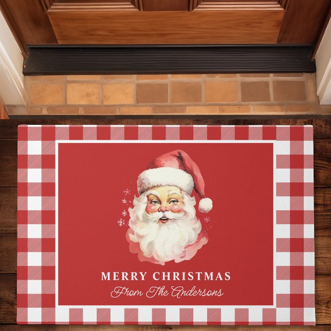 Vintag Santa Red Gingham Personalisiert Fußmatte (Von Creator hochgeladen)
