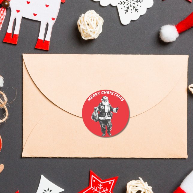Vintag Santa Red Runder Aufkleber (Von Creator hochgeladen)