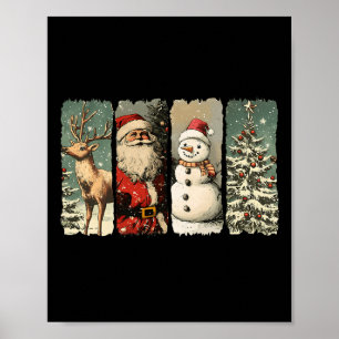 Vintag Santa Snowman Rentier Retro 1950er Christm Poster