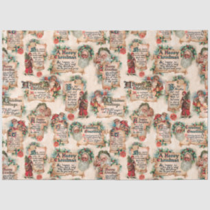 Vintag Santas mit Weihnachtsgrüßen & Holly Seidenpapier