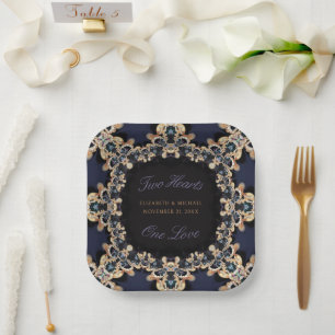 Vintag Saphire Blue Gold Edelsteine Hochzeitsplatt Pappteller