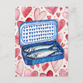 Vintag Sardines Watercolor Hearts Liebe Card Postkarte