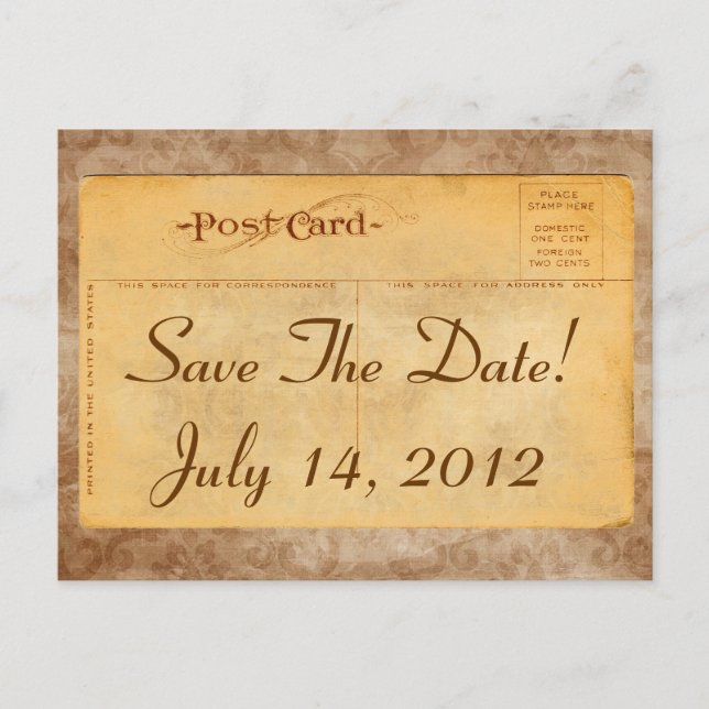 Vintag Save the Date! Damask Einladung Postkarten (Vorderseite)