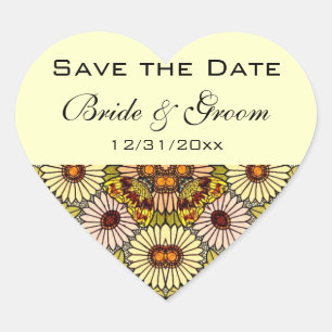 Vintag Save the Date Gartenanlagen Blume Schmetter Herz-Aufkleber
