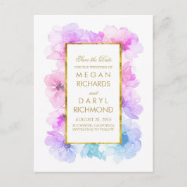 Vintag Save the Date- Gold und Lila Blüten Ankündigungspostkarte