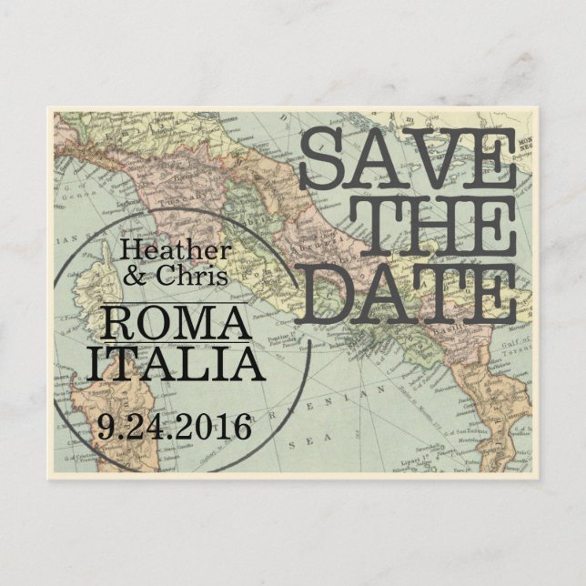 Vintag Save the Date Postkarte (Vorderseite)