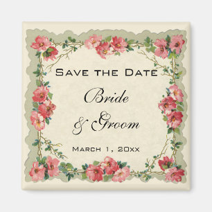 Vintag Save the Date, rosa Blumen-BlumenRosen Magnet